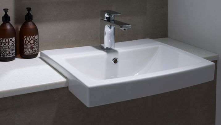 semi recessed bathroom sink square