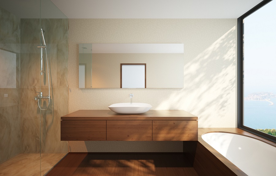 Modern Master Bathroom With A View With Undermount Bathtub Vessel Sink 